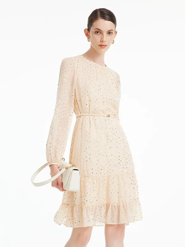 10 Momme Silk Polka Dot Midi Dress With Belt sold by Goelia