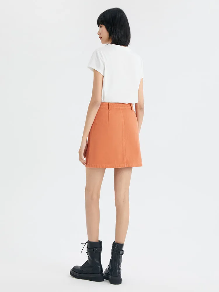 Orange Cotton Denim A-Line Skirt sold by Goelia product image thumbnail 4