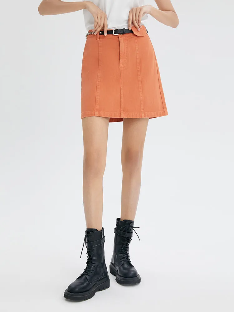 Orange Cotton Denim A-Line Skirt sold by Goelia product image thumbnail 2