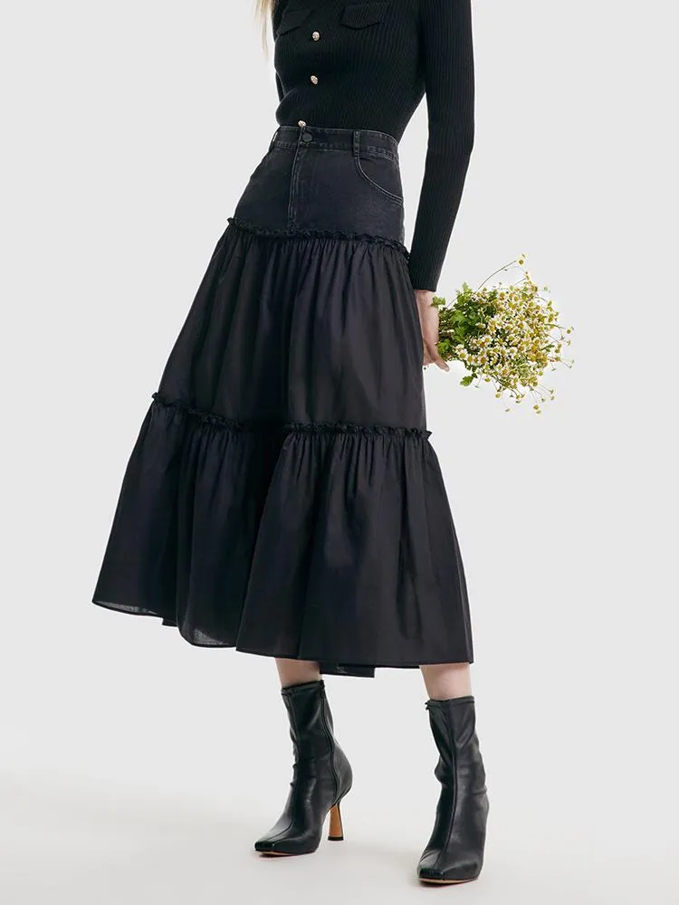 Patchwork Denim Maxi Skirt sold by Goelia product image thumbnail 4