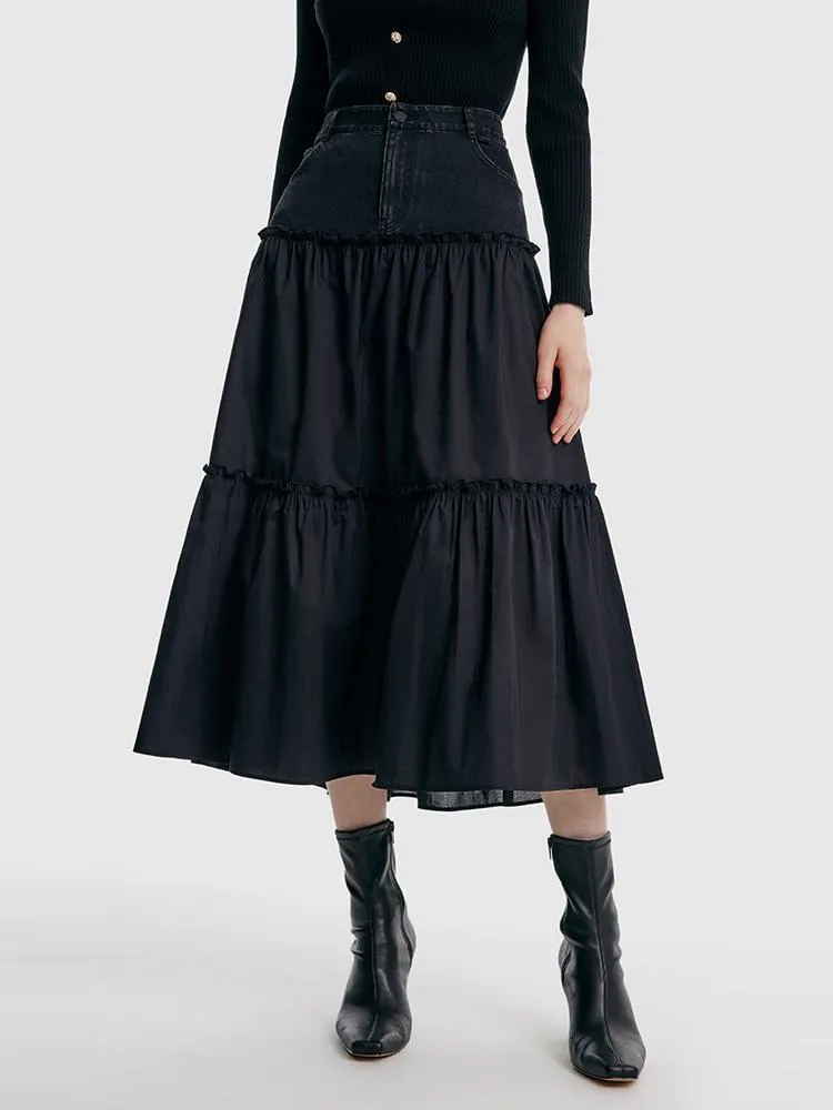 Patchwork Denim Maxi Skirt sold by Goelia product image thumbnail 3