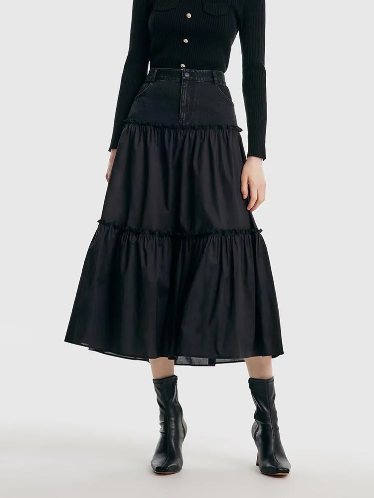 Patchwork Denim Maxi Skirt sold by Goelia product image thumbnail 5