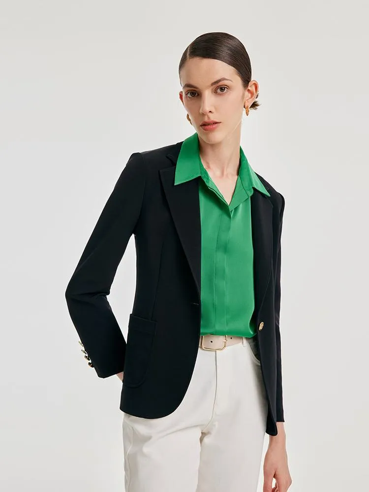 Black Acetate One Button Women Blazer sold by Goelia