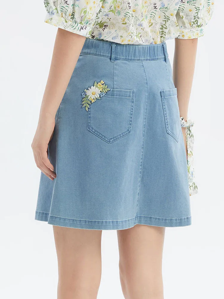 Denim Embroidery A-Line Mini Skirt sold by Goelia product image thumbnail 4
