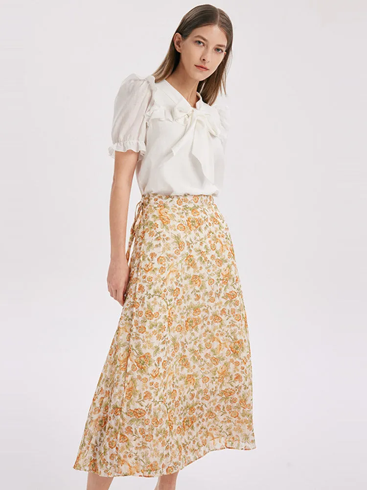Light Yellow Combo One-Pieced Floral Skirt sold by Goelia