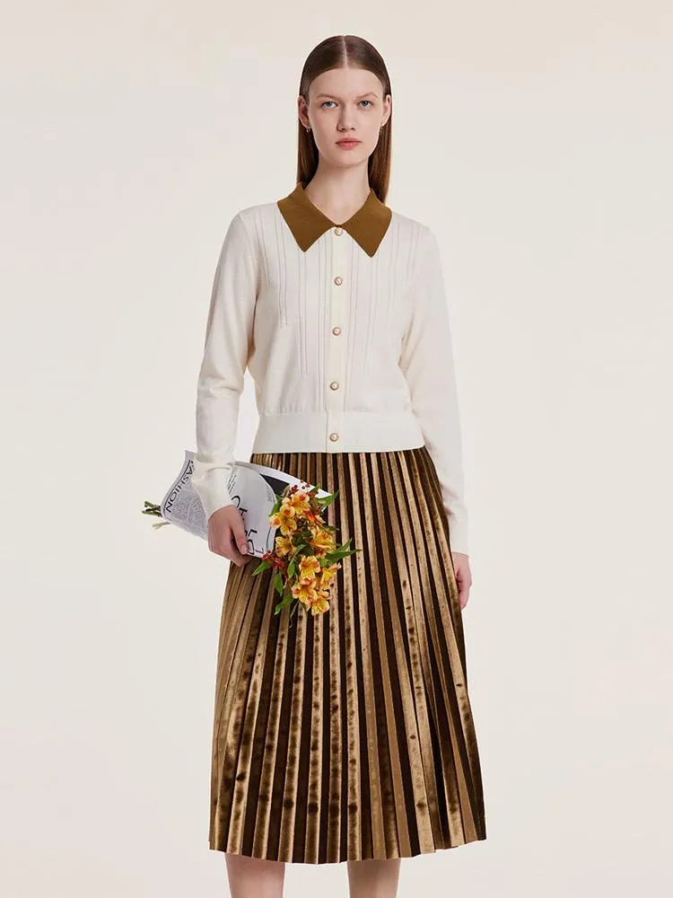 Polo Neck Sweater And Pleated Skirt Two-Piece Set sold by Goelia