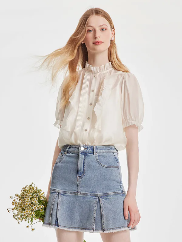 Ruffle Woven Shirt With Camisole Top sold by Goelia