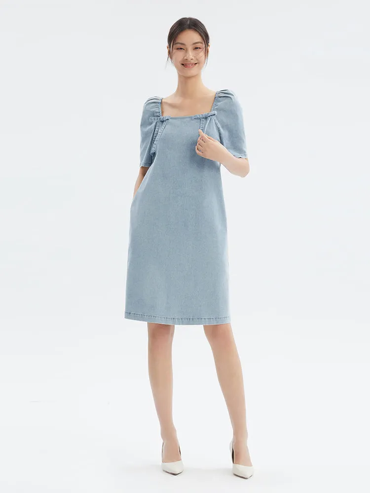 Square Neck Denim Mini Dress sold by Goelia