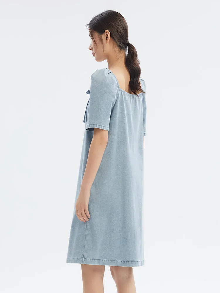 Square Neck Denim Mini Dress sold by Goelia product image thumbnail 4