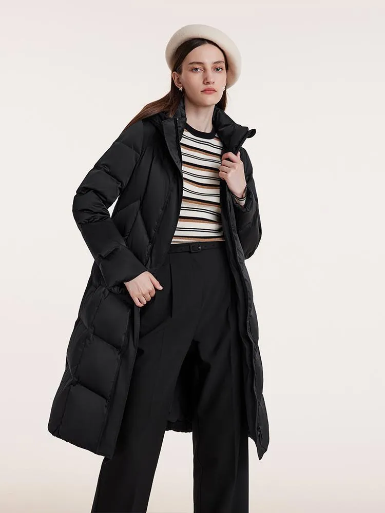 Hooded Gathered Waist Slim Goose Down Garment sold by Goelia