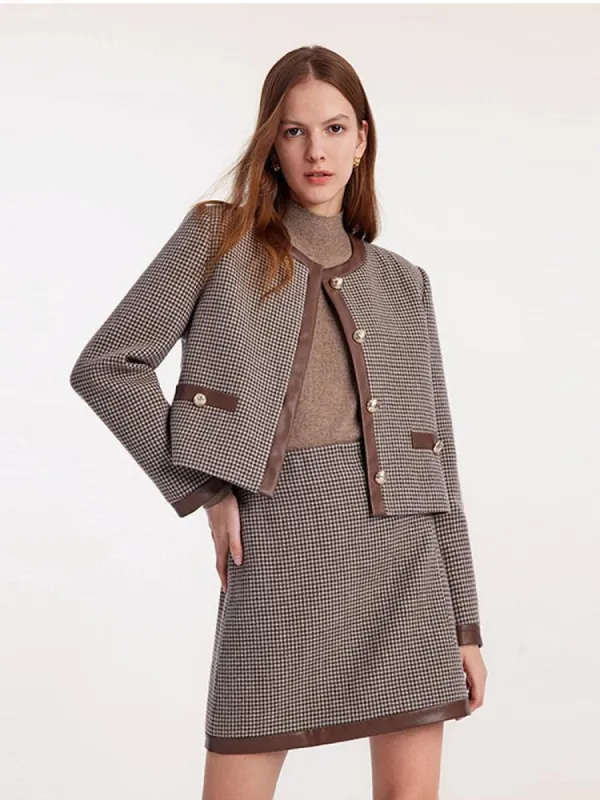 Washable Wool Patchwork Women Jacket And Skirt Two-Piece Suit sold by Goelia