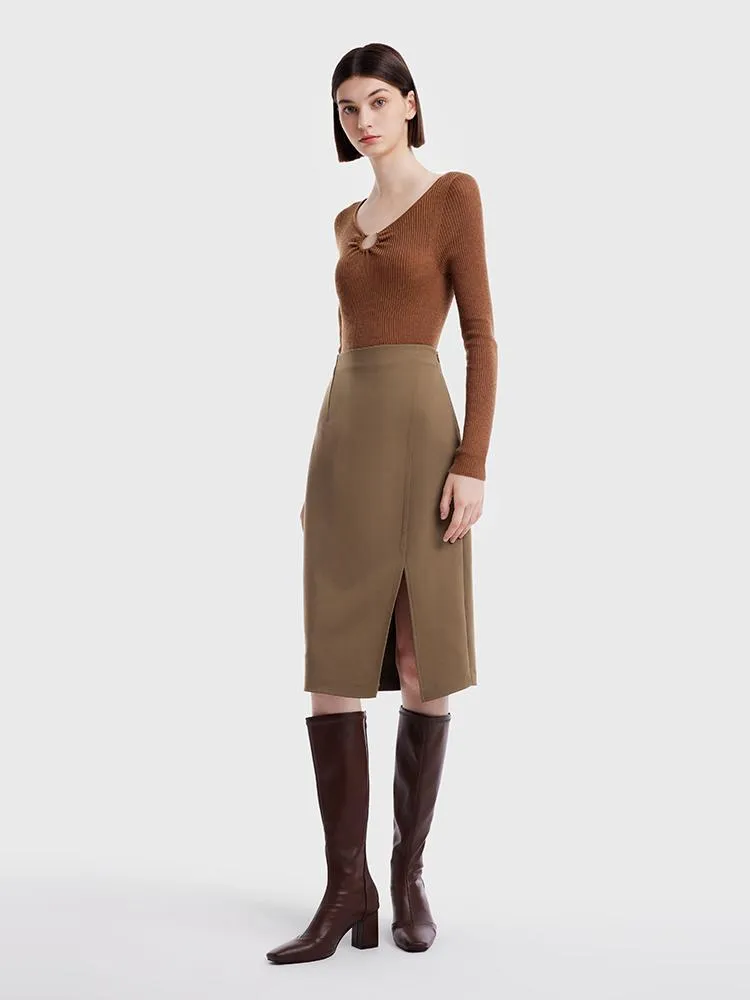 Double Worsted Woolen Slit Women Skirt sold by Goelia product image thumbnail 3