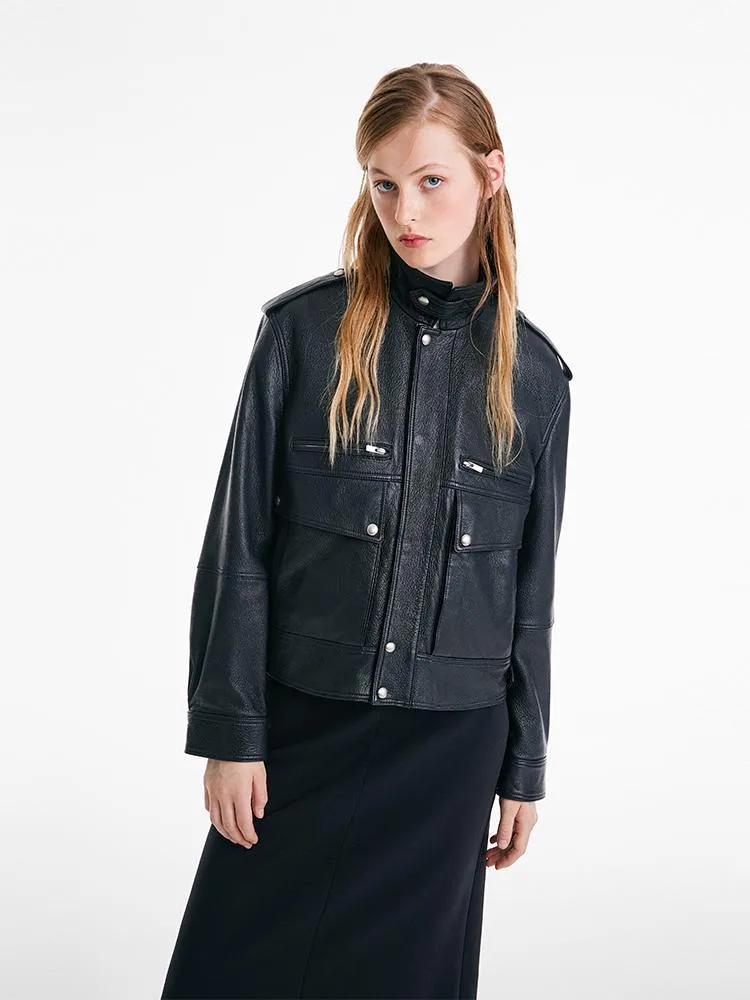 Short Goat Leather Jacket sold by Goelia product image thumbnail 5