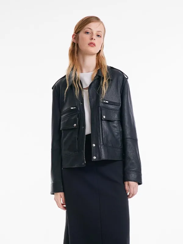 Short Goat Leather Jacket sold by Goelia