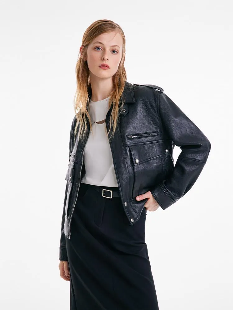 Short Goat Leather Jacket sold by Goelia product image thumbnail 3