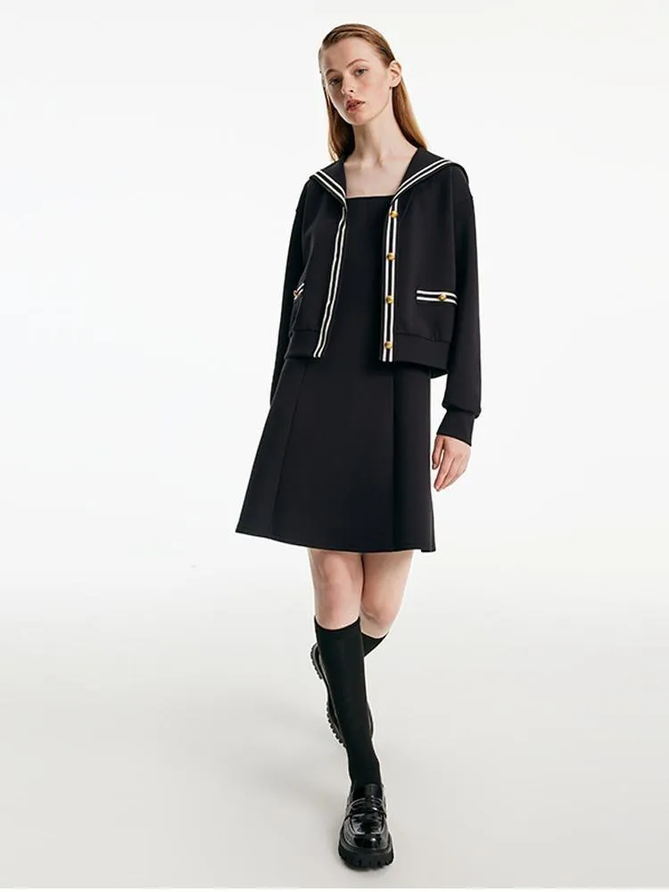 Black Tank Dress And Sailor Collar Jacket Two-piece Set sold by Goelia product image thumbnail 2