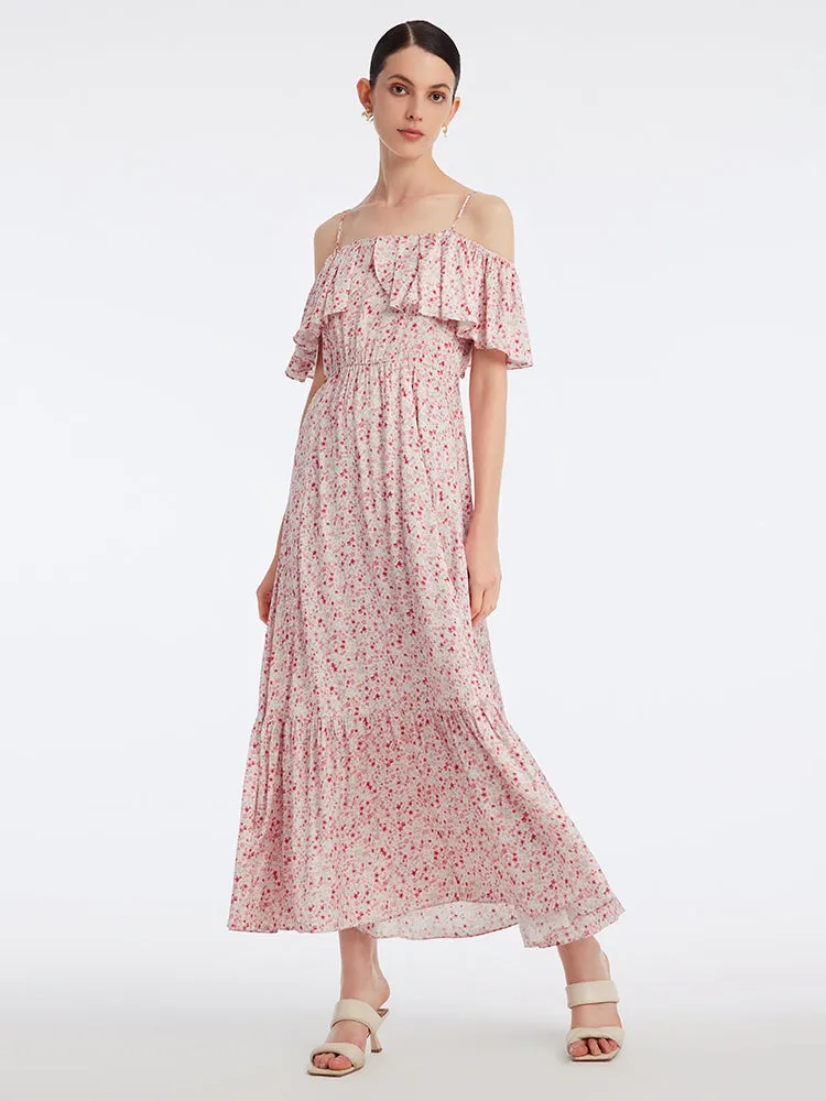 Ruffle Off Shoulder Floral Maxi Dress sold by Goelia