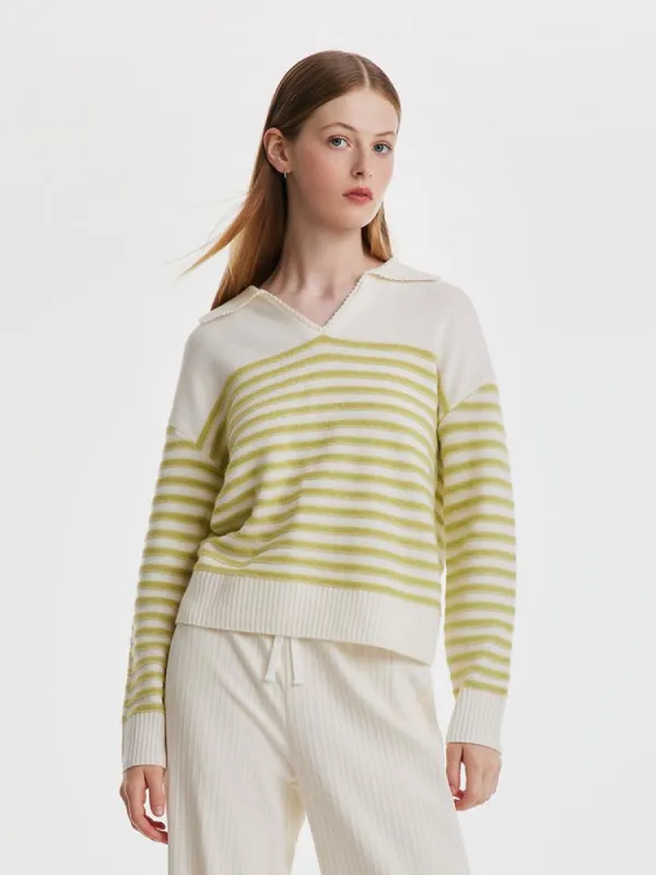 Colorful Striped Woolen Polo Women Sweater sold by Goelia