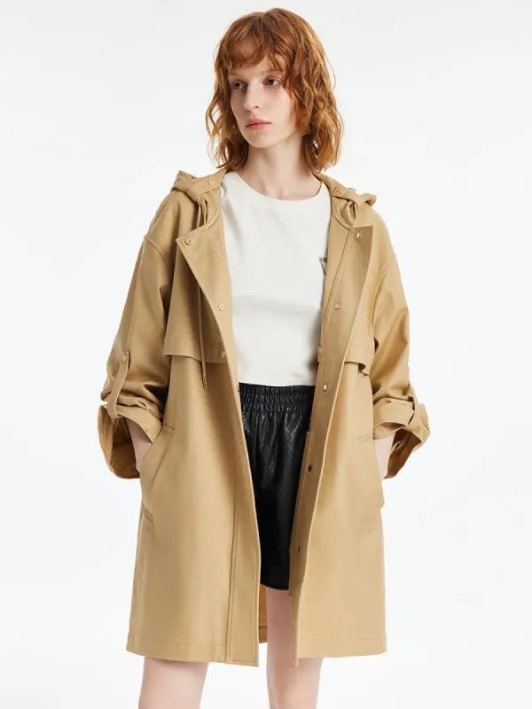 Hooded Single-Breasted Oversized Women Trench Coat sold by Goelia