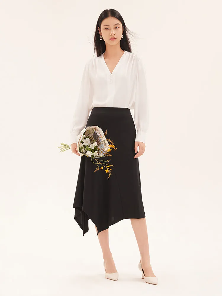 Black Tencel Asymmetrical Skirt sold by Goelia