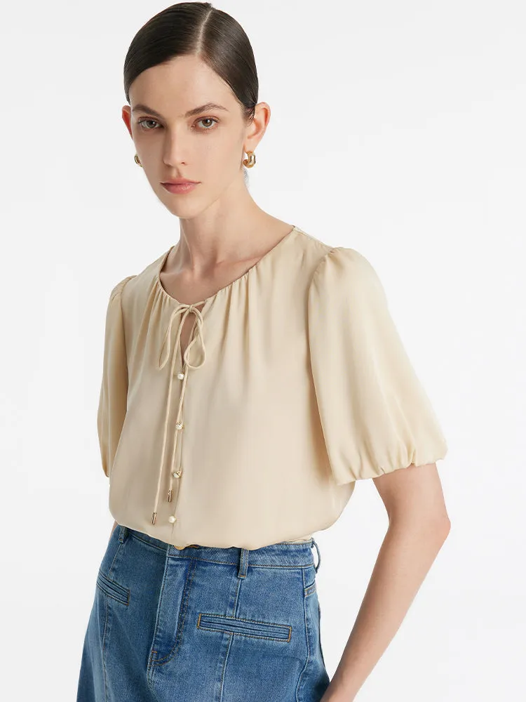 19 Momme Mulberry Silk Puff Sleeves Women Blouse sold by Goelia
