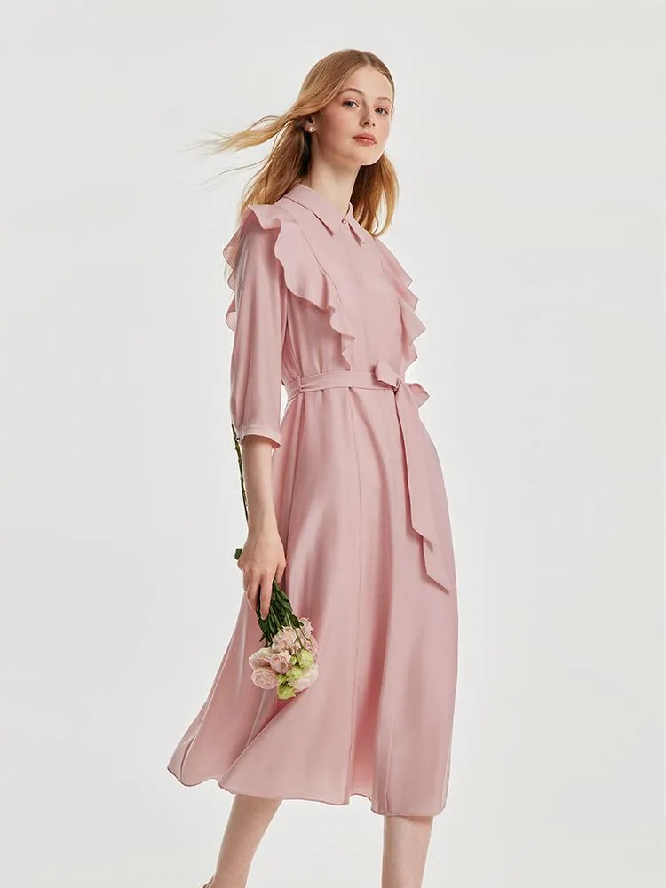 Ruffled Hem Acetate Midi Dress With Belt sold by Goelia product image thumbnail 3