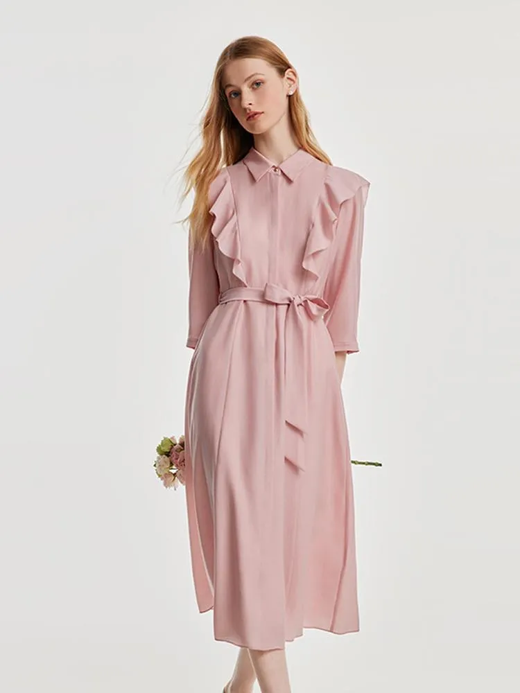 Ruffled Hem Acetate Midi Dress With Belt sold by Goelia product image thumbnail 4