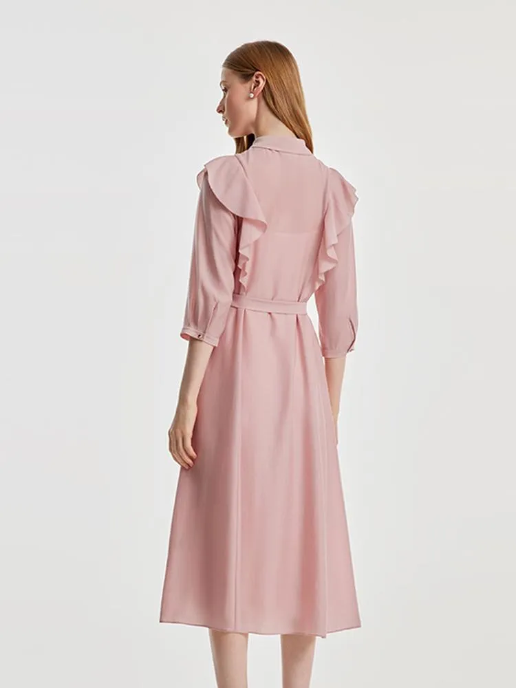 Ruffled Hem Acetate Midi Dress With Belt sold by Goelia product image thumbnail 5