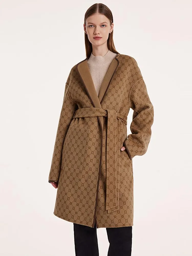 Pure Wool Reversible Printed Wrapped Coat With Belt sold by Goelia