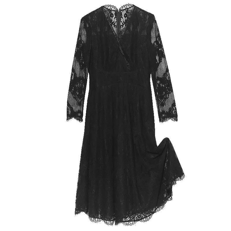 Black Lace Gathered Waist Midi Dress sold by Goelia product image thumbnail 5