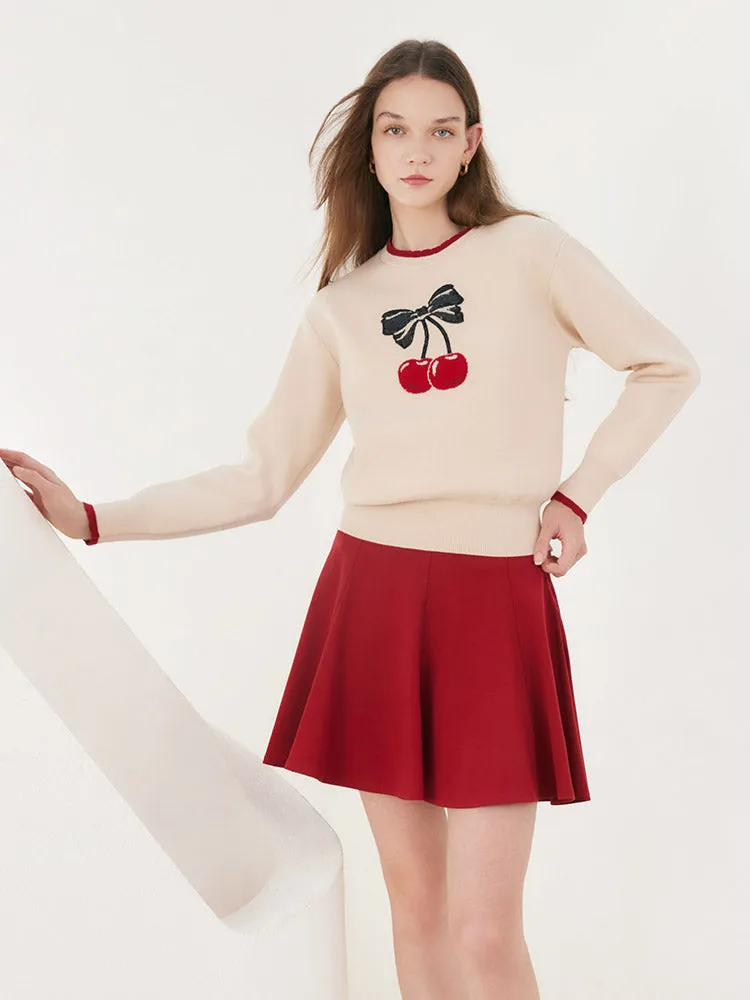 Chili Red Woven Mini Skirt sold by Goelia