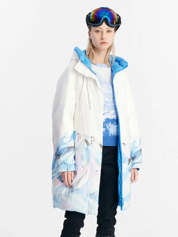 Snowy Mountains Printed Reversible Long Women Goose Down Garment sold by Goelia