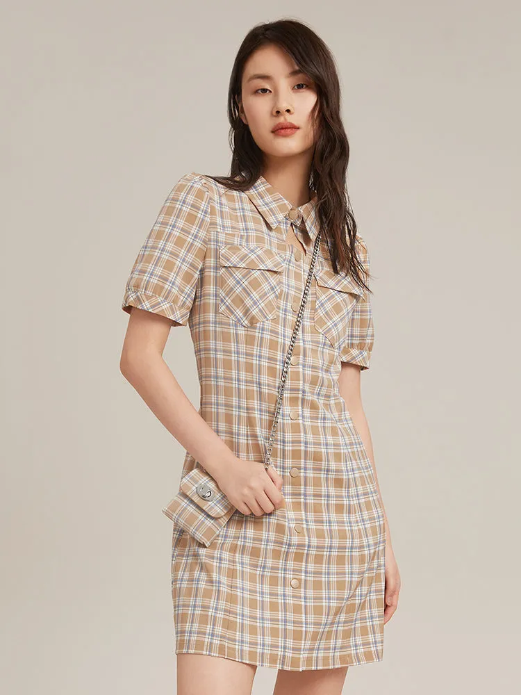 Gathered Waisted Plaid Mini Dress With Chain Bag sold by Goelia product image thumbnail 2