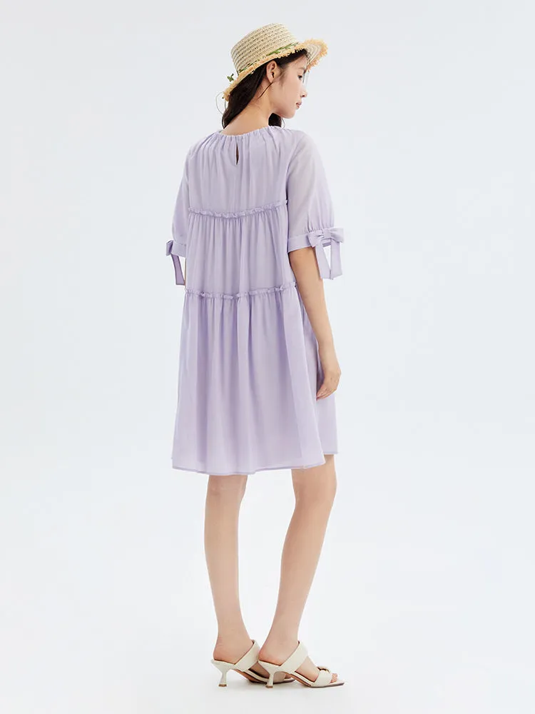 Purple Half-sleeve Midi Dress sold by Goelia product image thumbnail 4