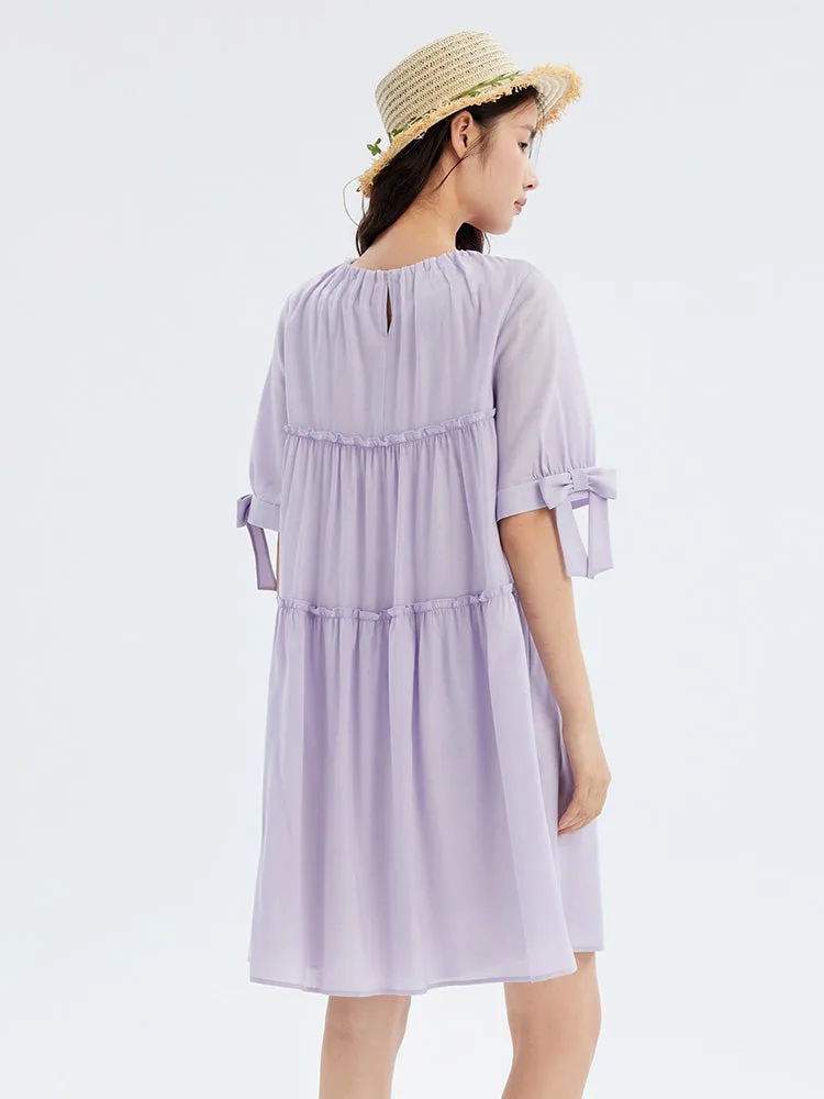 Purple Half-sleeve Midi Dress sold by Goelia product image thumbnail 2