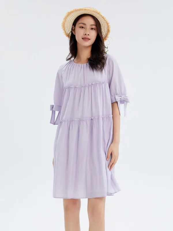 Purple Half-sleeve Midi Dress sold by Goelia