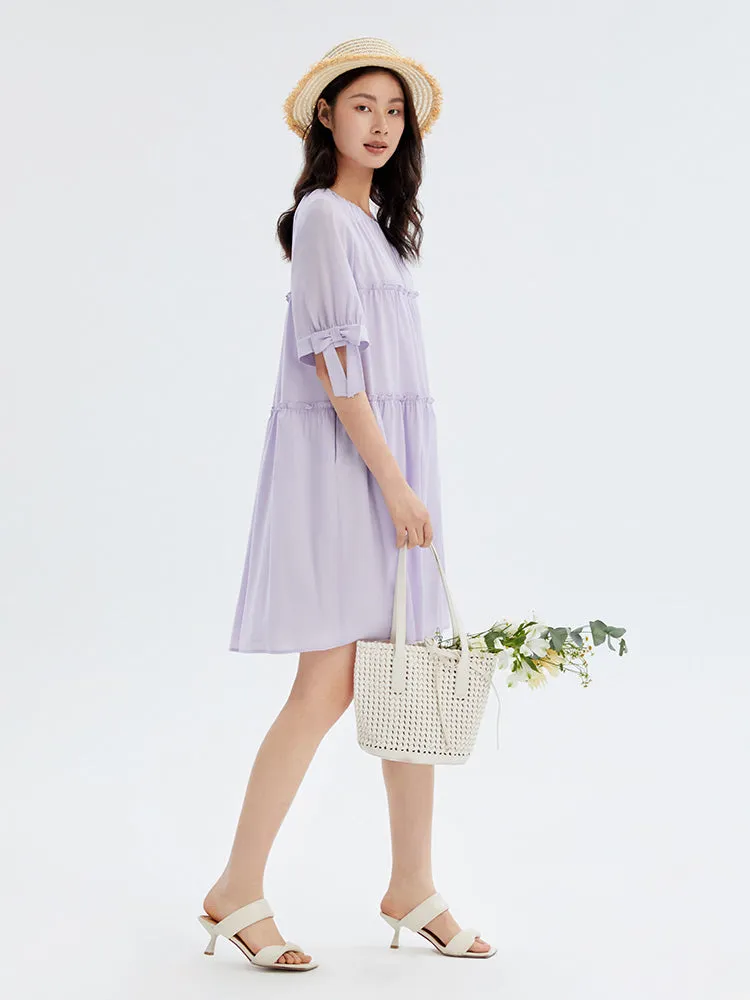 Purple Half-sleeve Midi Dress sold by Goelia product image thumbnail 3