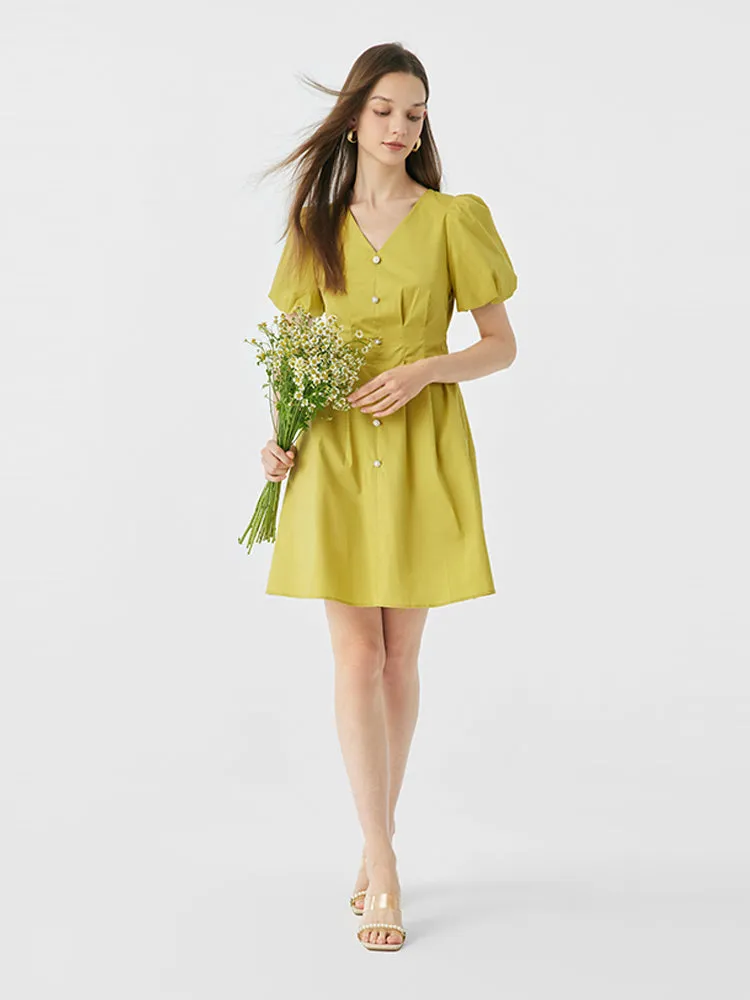 Gathered Waist And V-Neck Cotton Mini Dress sold by Goelia product image thumbnail 3