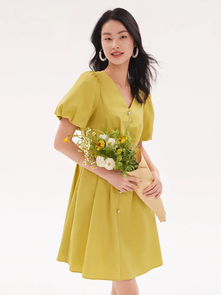 Gathered Waist And V-Neck Cotton Mini Dress sold by Goelia product image thumbnail 4