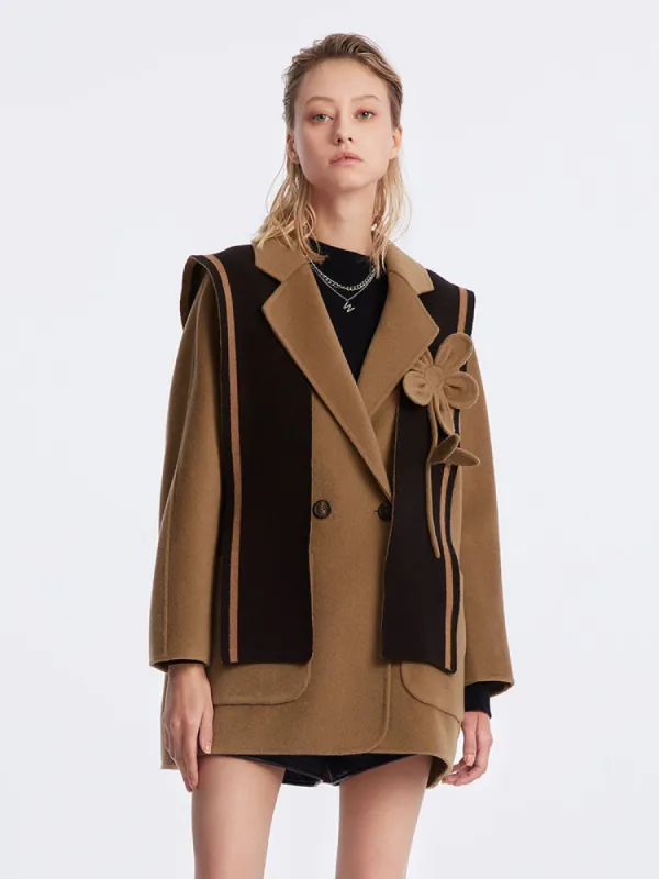 Removable Stereoscopic Flower Shawl Women Wool Coat sold by Goelia