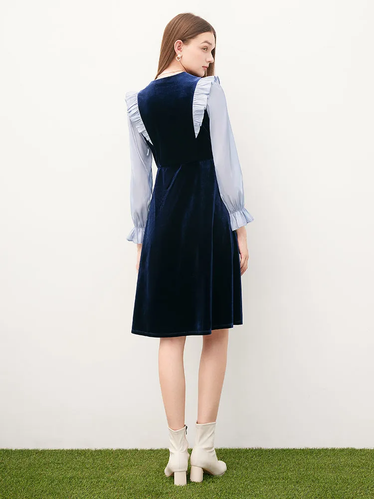 Blue Velvet Patchwork Midi Dress sold by Goelia product image thumbnail 4