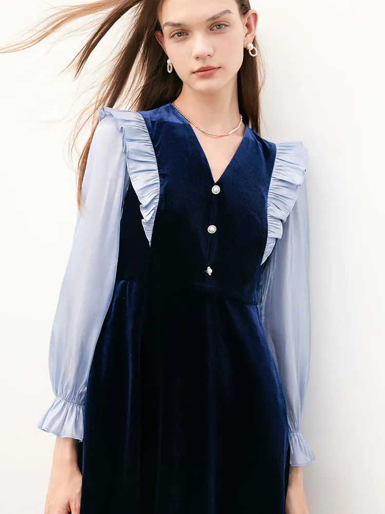 Blue Velvet Patchwork Midi Dress sold by Goelia product image thumbnail 3