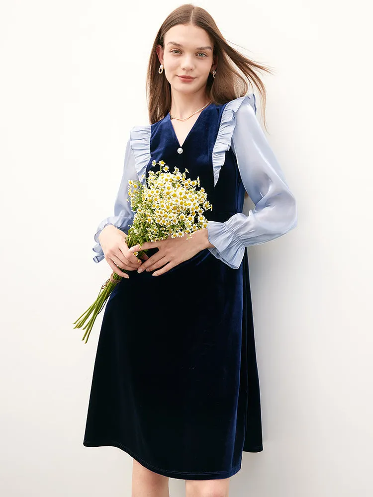 Blue Velvet Patchwork Midi Dress sold by Goelia product image thumbnail 2