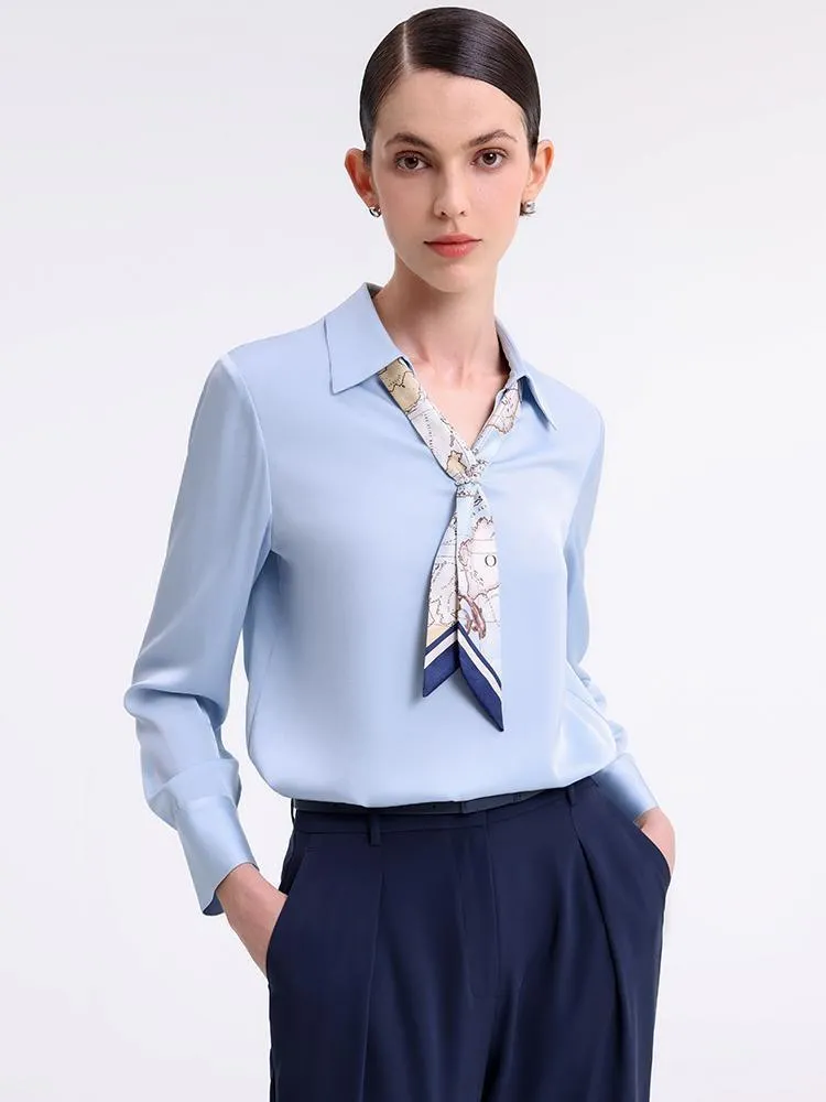 Silk V-Neck Woven Shirt With Silk Scarf sold by Goelia product image thumbnail 2
