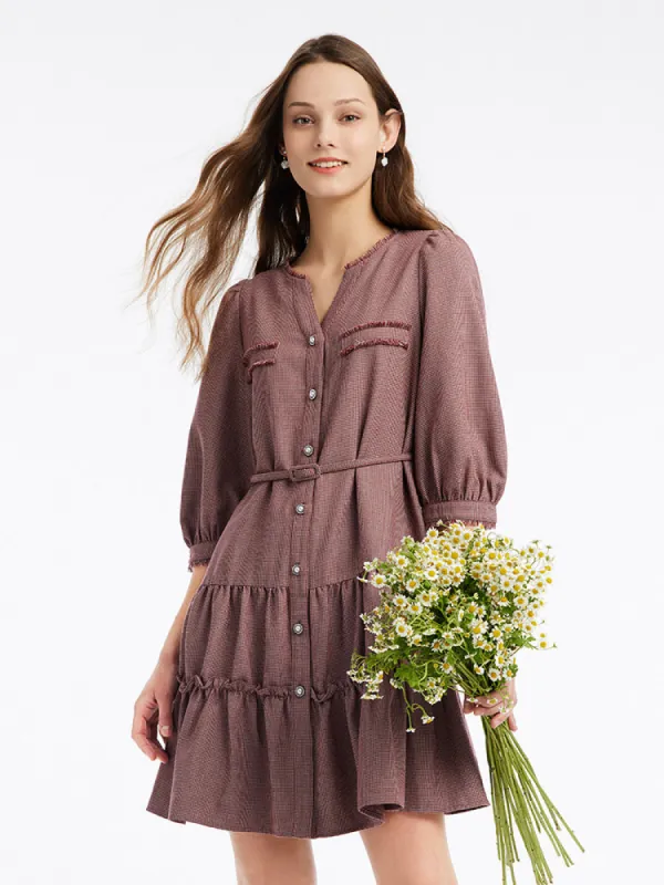 Houndstooth A-Line Mini Dress With Belt sold by Goelia