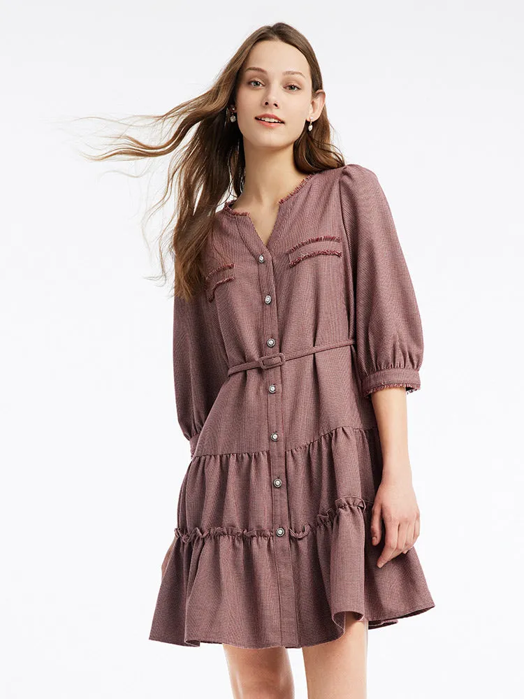 Houndstooth A-Line Mini Dress With Belt sold by Goelia product image thumbnail 3