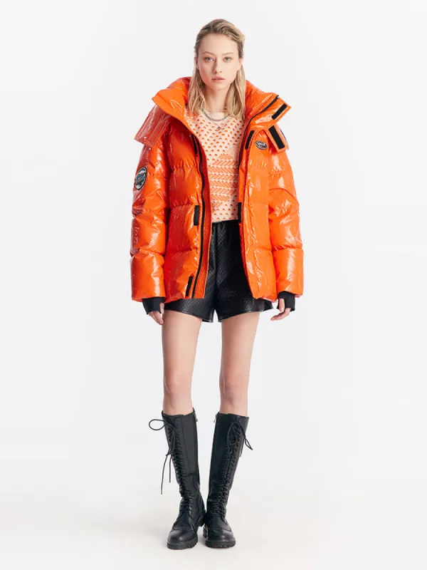 Orange Shiny Goose Down Garment sold by Goelia