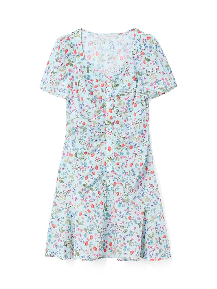 Drawstring Cotton Strawberry Printed Mini Dress sold by Goelia product image thumbnail 5