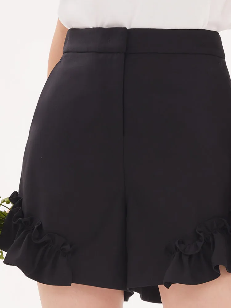 Black Ruffle Straight Women Shorts sold by Goelia product image thumbnail 4