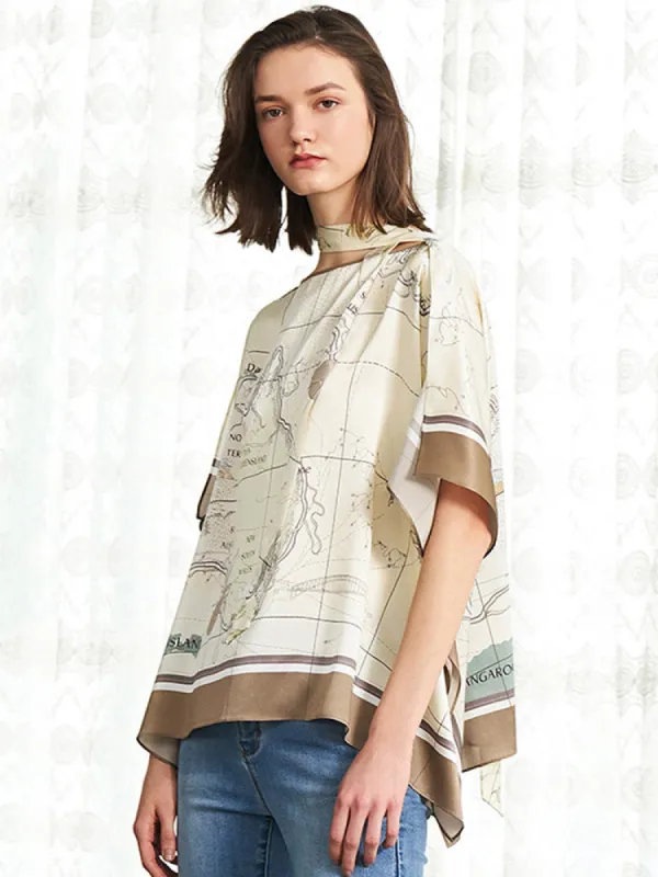 Map Print Silk Women Blouse sold by Goelia